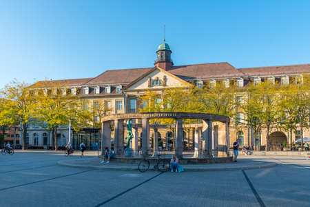 Karlsruhe, Germany, September 15, 2020: People are walking on a Stephanplatz during a summer day in Karlsruhe, Germanyのeditorial素材