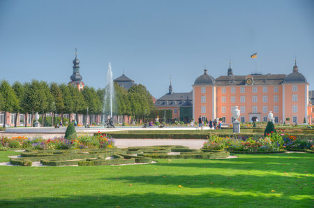 Schwetzingen, Germany, September 18, 2020: People are strolling through gardens of Schwetzingen palace in Germany during sunny summer dayのeditorial素材