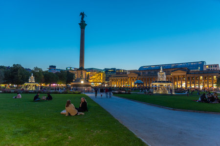 Stuttgart, Germany, September 18, 2020: Sunset at Schlossplatz in Stuttgart, Germanyのeditorial素材