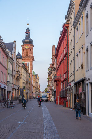 Heidelberg, Germany, September 18, 2020: Sunrise view of a street at the old town of Heidelberg, Germanyのeditorial素材