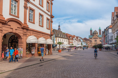 Speyer, Germany, September 16, 2020: View of the cathedral at the end of Maximilianstrasse in Speyer, Germanyのeditorial素材