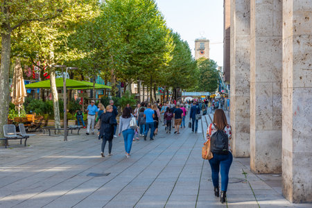 Stuttgart, Germany, September 19, 2020: People are strolling through a street in the center of Stuttgart, Germanyのeditorial素材