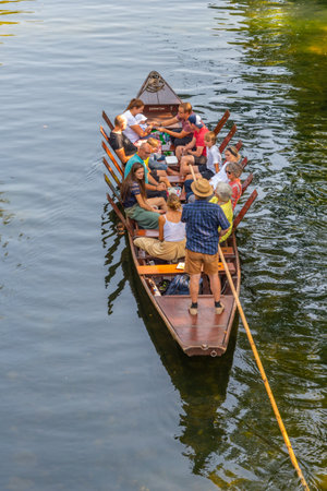 Tubingen, Germany, September 19, 2020: Gondola on river Neckar in Tubingen, Germanyのeditorial素材