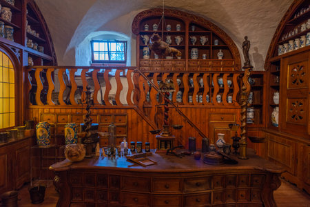 Heidelberg, Germany, September 17, 2020: Interior of the pharmacy museum at the Heidelberg palace, Germanyのeditorial素材