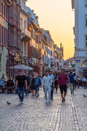Heidelberg, Germany, September 17, 2020: Sunset view of a street at the old town of Heidelberg, Germanyのeditorial素材