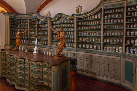 Heidelberg, Germany, September 17, 2020: Interior of the pharmacy museum at the Heidelberg palace, Germanyのeditorial素材