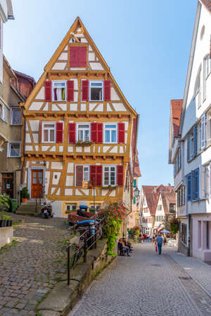 Tubingen, Germany, September 19, 2020: Colorful street in the old town of Tubingen, Germanyのeditorial素材