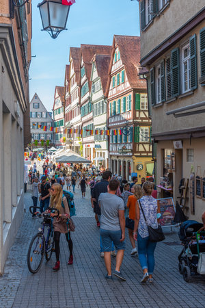 Tubingen, Germany, September 19, 2020: Colorful street in the old town of Tubingen, Germanyのeditorial素材