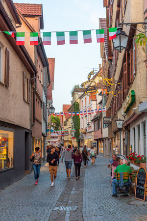 Tubingen, Germany, September 19, 2020: Colorful street in the old town of Tubingen, Germanyのeditorial素材