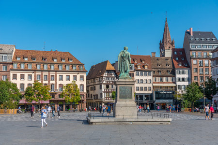 Strasbourg, France, September 21, 2020: People are strolling Kleber square in the old town of Strasbourg, Franceのeditorial素材