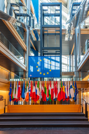 Strasbourg, France, September 22, 2020: Interior of the European parliament building in Strasbourg, Franceのeditorial素材