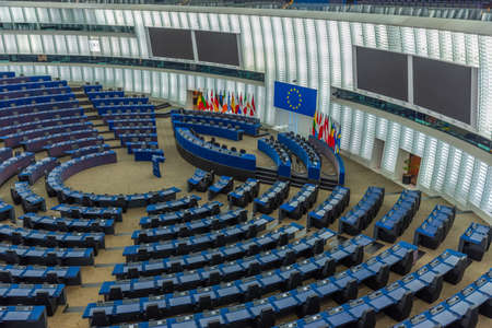 Strasbourg, France, September 22, 2020: Hemicycle assembly hall of the European parliament building in Strasbourg, Franceのeditorial素材
