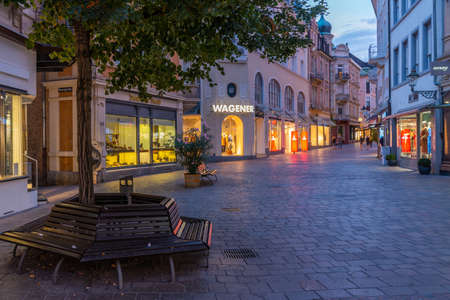 Baden Baden, September 22, 2020: Sunset view of a street in the old town of Baden Baden in Germanyのeditorial素材