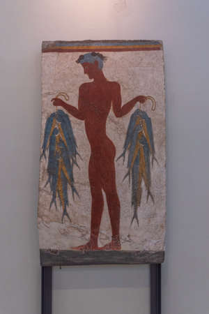 Santorini, Greece, September 25, 2020: Ancient decoration at the historical museum in Fira, Greeceのeditorial素材