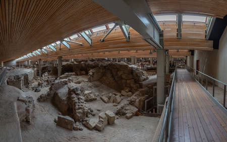 Santorini, Greece, September 25, 2020: Prehistoric Town of Akrotiri at Santorini island in Greeceのeditorial素材