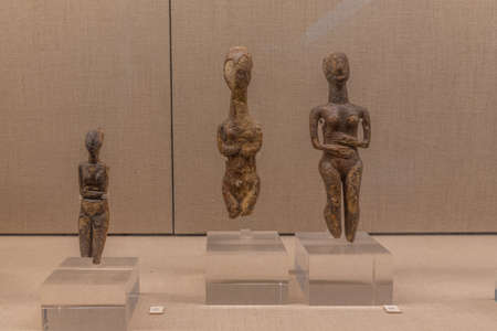 Santorini, Greece, September 25, 2020: figure at the historical museum in Fira, Greece