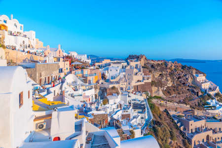 Santorini, Greece, September 25, 2020: Panorama of Oia with castle of Oia at Santorini island, Greeceのeditorial素材