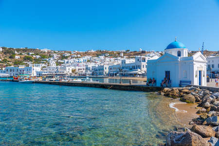 Mykonos, Greece, September 27, 2020: Agios Nikolaos church at the old port of Mykonos in Greeceのeditorial素材