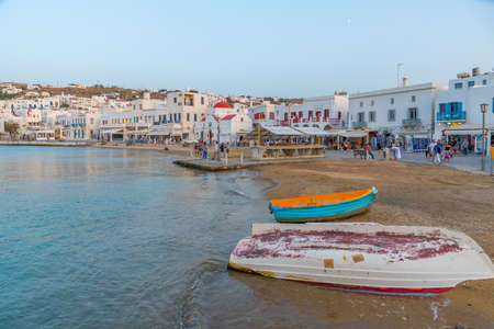 Mykonos, Greece, September 26, 2020: Waterfront of the old port of Mykonos in Greeceのeditorial素材
