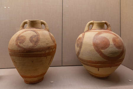Santorini, Greece, September 25, 2020: Clay vessels at the historical museum in Fira, Greeceのeditorial素材
