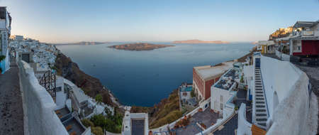 Santorini, Greece, September 25, 2020: Cliffside walk to Imerovigli at Santorini island, Greece