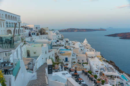 Santorini, Greece, September 26, 2020: Sunrise aerial view of Thira / Fira, Santorini, Greeceのeditorial素材