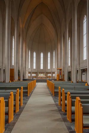 Reykjavik, Iceland, August 31, 2020: Interior of the Hallgrimskirkja cathedral in Reykjavik, Icelandのeditorial素材