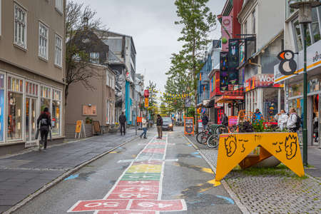 Reykjavik, Iceland, August 30, 2020: View of Laugavegur street in central Reykjavik, Icelandのeditorial素材