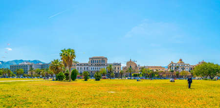 Cityscape of Palermo viewed from the seaside promenade, Sicily, Italyのeditorial素材