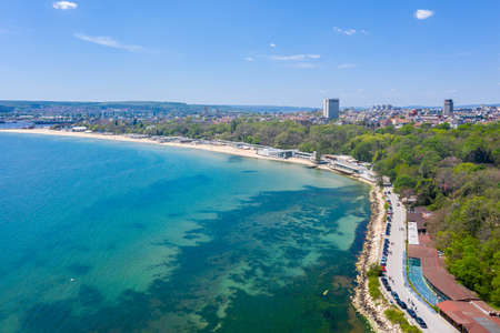 Aerial view of the central beach of the bulgarian town Varnaの写真素材