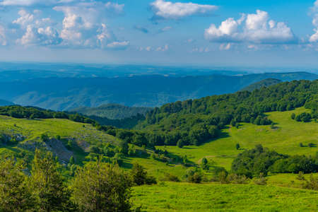 Central Balkan mountain range viewed from Buzludzha peak in Bulgariaの写真素材