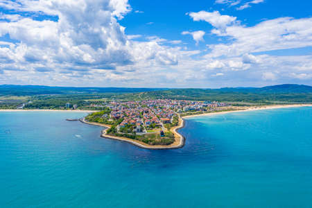 Aerial view of Bulgarian seaside town Primorsko