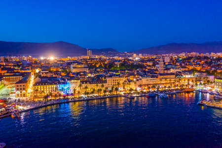 Night aerial view of Croatian city Split