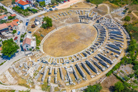 Aerial view of Roman amphitheater ancient Salona near Split, Croatiaの写真素材