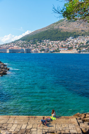 Beach view of Dubrovnik and Lokrum island in Croatiaの写真素材