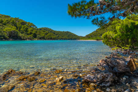 Turquoise water of Veliko Jezero at Mljet national park in Croatiaの写真素材