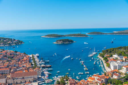 Aerial view of Hvar and Pakleni islands in Croatiaの写真素材