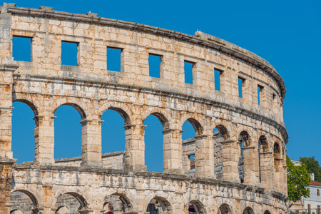 View of Roman Amphitheater in Pula, Croatiaの写真素材