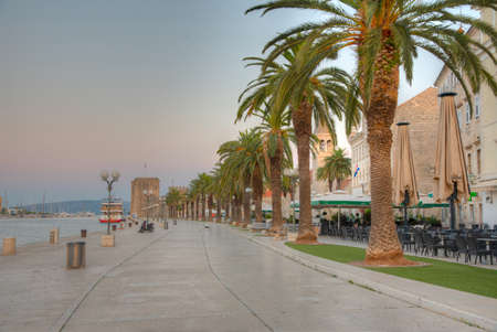Sunrise view of seaside promenade in Trogir, Croatiaのeditorial素材