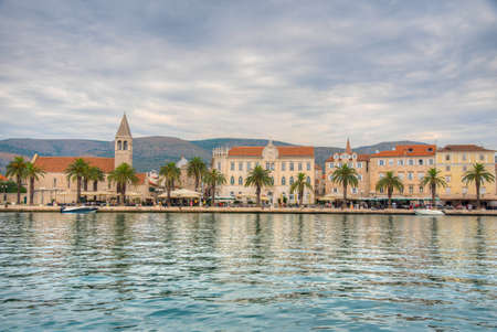 Waterfront of Croatian town Trogir during a cloudy dayのeditorial素材