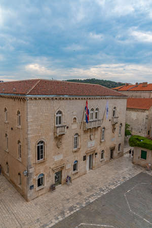 Sunrise view of town hall of Croatian town Trogirのeditorial素材