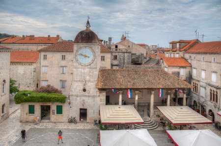 Sunrise view of city loggia at square of Ivana Pavla II in Trogir, Croatiaのeditorial素材