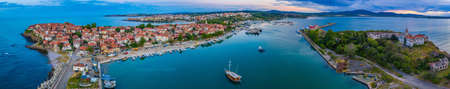 Sunset aerial view of Bulgarian town Sozopolのeditorial素材