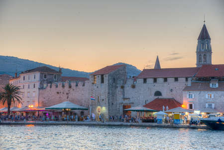 Sunset view of seaside of Croatian town Trogirのeditorial素材