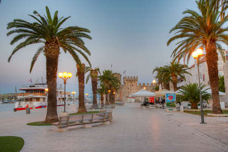 Sunrise view of seaside promenade in Trogir, Croatiaのeditorial素材