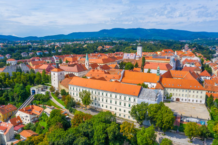 Aerial view of the upper town of Zagreb, Croatiaの写真素材