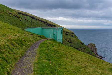 Puffin observation deck at Heimaey island on Icelandの写真素材