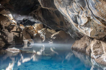 View of Grotagja cave on Icelandの写真素材