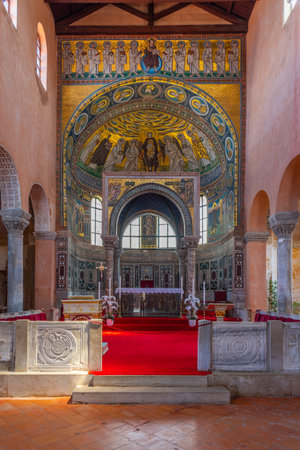Porec, Croatia, July 31, 2020: Beautiful interior of the episcopal basilica in Porec, Croatiaのeditorial素材