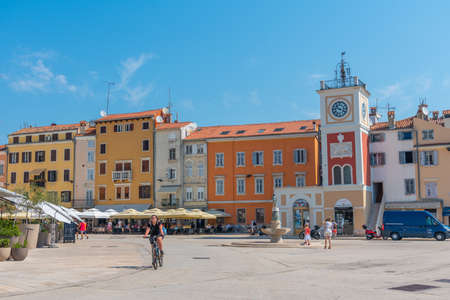 Rovinj, Croatia, August 1, 2020: People are strolling at the waterfront of Rovinj in Croatiaのeditorial素材